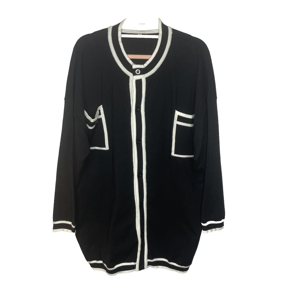 Womens Cardigan‎ Sweater 3XL Black White Trim Old Money Classic Elegant Timeless